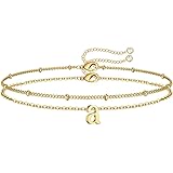 Memorjew Initial Bracelets for Women, 14K Gold Plated Layered Initial Bracelets for Women Girls Jewelry Gifts