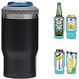 Gteller 4 in 1 Stainless Steel Can/Bottle Insulator, 14oz Two-Way Lids SUS Insulated Can Cooler, Beer Bottle holder(Black)