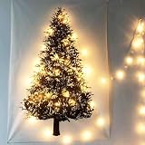 Usumairu クリスマスツリー タペストリー クリスマス LEDライト 飾り 壁掛け ツリー 布 北欧 ライト付き おしゃれ クリスマス オーナメント イルミネーション タペストリー 壁 星ライト (75x150cm, タペストリー+雪ライト)