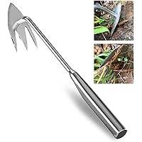 Hueapion 草取り道具 雑草ブラシ 雑草取り器具 全長340mm 草取り 草刈り ステンレス製 片手鍬 草取りグッズ 根こそぎ 便利 コンパクト耕作鍬 除草工具 園芸用
