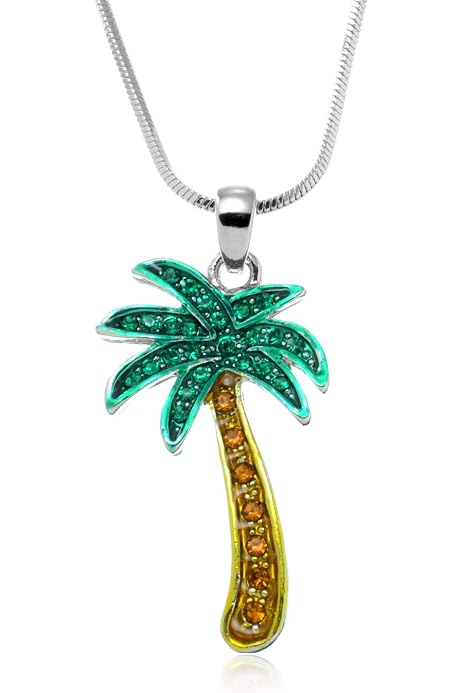 PammyJ Green Crystal Palm Tree Pendant 