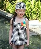 (マリア)MARIAH水着 女の子 ワンピース スイムキャップ付き 2点セット 子供 ジュニア kids ガールズ 千鳥柄 コサージュ着脱可 こども用