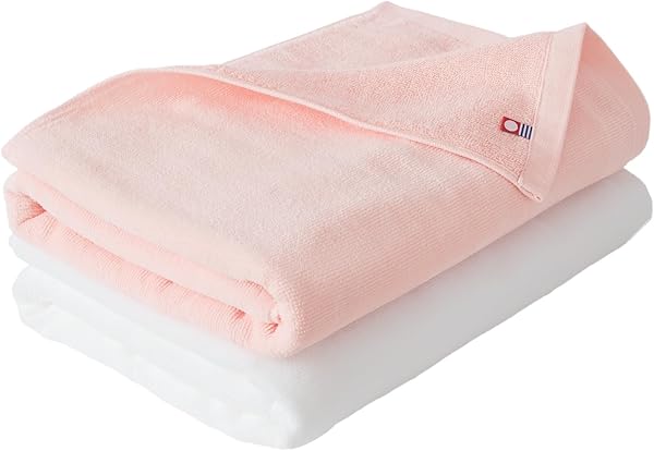 ブルーム 今治タオル バスタオル 2枚セット ベビーカラー ベビータオル 60×120cm 赤ちゃん 新生児 シャーリング生地 日本製 綿100% (サーモンピンク×ホワイト) - 1