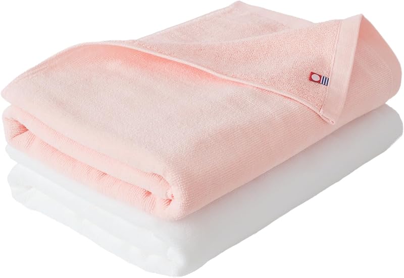 ブルーム 今治タオル バスタオル 2枚セット ベビーカラー ベビータオル 60×120cm 赤ちゃん 新生児 シャーリング生地 日本製 綿100% (サーモンピンク×ホワイト)