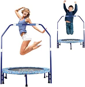 LBLA トランポリン 手すり付き 子供用 大人用 耐荷重110kg 家庭用 安全設計 静音タイプ 折り畳み式 組立動画有 室内 