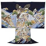 お宮参り 着物 男の子 初着 産着 正絹 鷹 松 小槌 紺 男児 祝着 のしめ 着物タウン 3360-01011