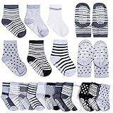 Cren 6 Pairs Assorted Non Skid Ankle Cotton Socks Baby Walker Anti Slip Stretch Knit Stripes Footies