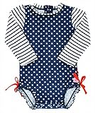 RuffleButts ラッフルバッツ 長袖ラッシュガード ワンピース水着 (ネイビーポルカドット, 18-24m) [並行輸入品]