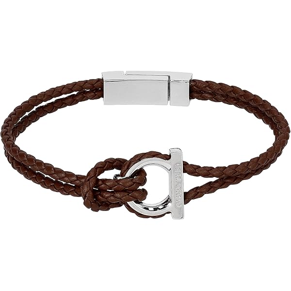 ☆超美品☆FERRAGAMO 2連ブレスレット 編み込みレザー ブラウン メンズ ☆超美品☆FERRAGAMO 2連ブレスレット 編み込みレザー ブラウン