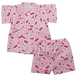 《盛夏 甚平》(ジンベイ) 日本製ベビー女児 リップル生地金魚総柄衿フリル甚平スーツ 95cm /ピンク NO.OG-75550