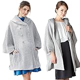 Sweet Mommy 抱っこ おんぶ対応 ママコート ポンチョ ドルマンスリーブ 選べる素材(ツイード/ウール混) 2段調節ボタン ママだけでもかわいい 大きいサイズ 裏地付き 大きめフード 春 秋