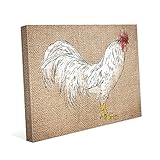 ホワイトRooster on黄麻布バッグパターン – Paintedライン図面壁アートプリント 8x10 FHS0000044CAN08X10SXX