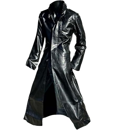 Amazon.co.jp: メンズコートレザーゴシックロングトレンチコート
