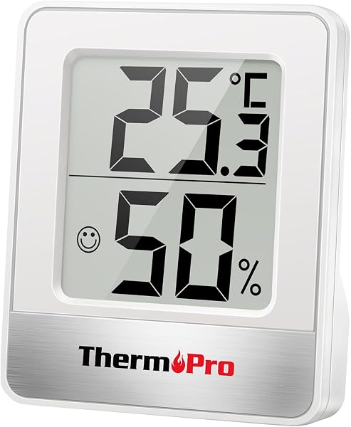 ThermoProサーモプロ 湿度計 温度計 温湿度計 室内 大画面 コンパクト 顔マーク 壁掛け 卓上スタンド マグネット TP-49 (ホワイト*1個) - 1