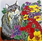High Quality BD-2016 8 by 8-Inch Grey Cat with Flowers Ceramic Art Tile