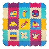 meiqicool Puzzle Play Mat for Baby – Non Toxic酷使Foam Mats with fences – ソフト床タイルfor Tummy Timeとクロール –