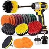 22 Piece Drill Brush Attachment Set with Extend Long Attachment, Aufondof Power Scrubber Drill Brush for Tire and Rim Cleanin