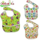 Ohbabyka3点セット スタイ よだれかけ スーパービブ お食事エプロン 防水 袖なし 保育園 お食事用防水ビブ 女の子 男の子 ベビーロンパース (SZY050611)