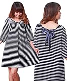 Sweet Mommy バックサテンリボン コットンポンチ素材 大人カジュアル ベーシックボーダー 異素材MIX 授乳チュニック ワンピ授乳服 マタニティウェア 産前産後 ／ ネイビー ／ F