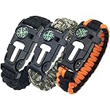 DIHAIMI Paracord Survival Bracelet (3 Pieces), Practical Five Functions, Fire Starter, Loud Whistle, Reliable Compass, Rope C