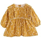 ベビー服　女の子　ベビー　ワンピース　ドレス　80　長袖　秋　花柄　綿100　黄色　結婚式　祝い着　普段着　シンプル　プリンセス　かわいい　おしゃれ [並行輸入品]