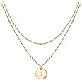 IEFWELL Initial Necklaces for Women Girls - Gold Silver Rose Gold Double Side Engraved Hammered Coin Necklaces Initial Neckla