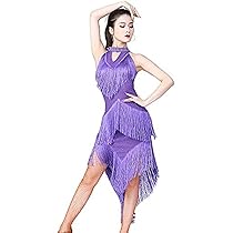 社交ダンス　紫フリンジラテンドレス 社交ダンス ラテン ドレス 紫 パープル シルバー フリンジ