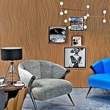 (ハンメロ)HANMERO壁紙 曲線のストライプ柄 はがせる 不織紙 のりなし リビング部屋diyリフォーム用 53cmx10m 箔押し＆パール ブラウン＆金箔 QZ0485