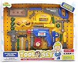 Tool Set Complete with Press drill with guide hand-saw level clamp Saw tape measure googles screwdri