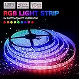 KORJO 16.4ft (5m) RGB LED Strip Light 300 LEDs 5050 Waterproof Flexible Color Changing DC 24V Rope L