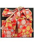 [ 京都きもの町 ] 7歳の女の子向け 結び帯 朱赤色 流水に桜 七五三 二部式帯 付け帯 日本製 Lサイズ