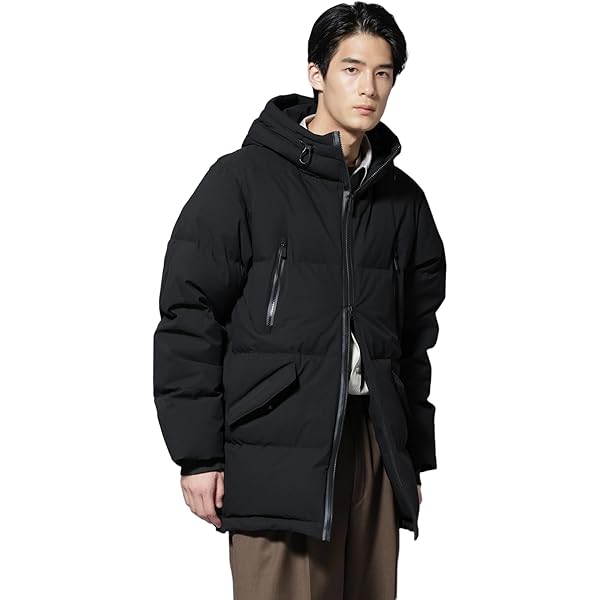 NANO universe 西川ダウンステンカラーコート 黒　L 西川ダウン(R)」ステンカラー ダウン