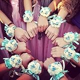 ウェディングブライズメイドダンサー手手首フラワーコサージュFoam Flower Decorパックof 4 ブルー