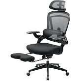 サンワダイレクト オフィスチェア メッシュ 跳ね上げアームレスト オットマン ランバーサポート ヘッドレスト ブラック 150-SNCM50BK | ロッキング機能,デスクチェア