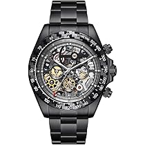 Amazon | HANBORO メンズ自動スケルトン機械式カーボン