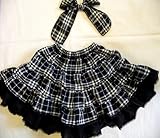 (サリー)SALLY リボン付き2段フリフリスカート ラメチェック黒 [キッズ] タグサイズ13