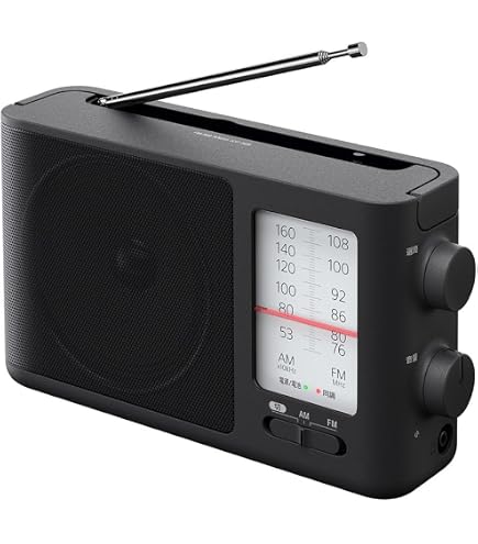 Amazon.co.jp: ポータブルラジオ FM/AM 対応 電池式 ブラックICF-506 C