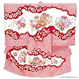 ［京都きもの町］ 女の子のお宮参り着物 祝い着（熨斗目） 赤色 毬と草花 フードセット_025822_