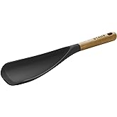 STAUB Multifunction Spatula Spoon, Great for Both Cooking and Serving Durable BPA-Free Matte Black Silicone, Acacia Wood Hand