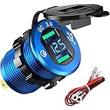 急速充電USB充電器ソケットカーパワーソケット防水マリンライターアダプター36W急速充電LED電圧計12V / 24V 船、オートバイ、ATV、バス ブルー