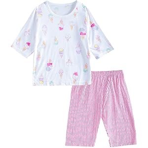 (マソンナーニ)Masonanic ベビーパジャマ 子供 キッズ 半袖 肌着 男の子 七分袖 女の子 薄手 涼しい ルームウェア 上下 2点セット 涼感 (アイス, 80cm)