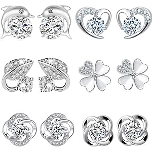 CICINIO ピアス スタッド, 高級ジルコニア シルバー925 金属レルギー対応 レディース ピアス 両耳 ( 6ペ…