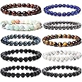 WAINIS 10 Pcs 8mm Natural Stone Semi-Precious Gemstones Beaded Bracelets for Men Women Healing Crystal Stretch Beaded Bracele