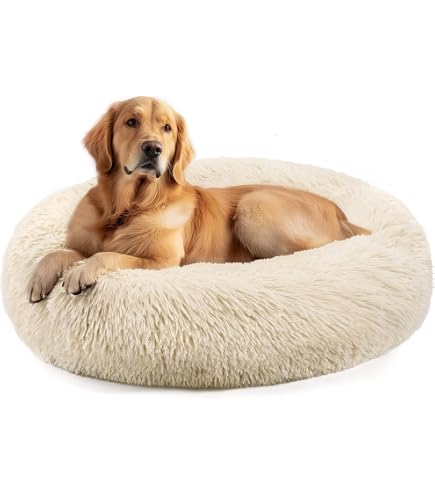 All For Paws Lambswool Donut Cat Bed - Super Soft Plush Round Bed, Brown - View #10