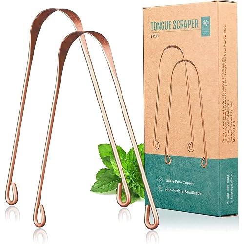 Copper Tongue Scraper Cleaner Metal Material 2 Pack, for Oral Care & Eliminates Bad Breath, Keep Your Mouth Healthy and Clean