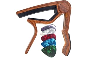 WINGO Wooden Guitar Capo for 6-String Acoustic Electric Guitars,Bass,Ukulele -Rosewood Free 5 Picks