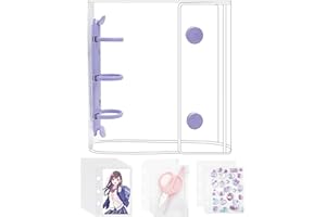 GOKEI シール帳 プラバン 透明 A8 ミニ バインダー 【リフィル×20枚 チャック付きボケット×2枚 下敷き×2枚】 PPシート カードポケット シール台紙 手帳 プリ帳 カードスリーブ 透明シール帳 はがせる バインダー型ノート 女の子 コラージュノート パープル