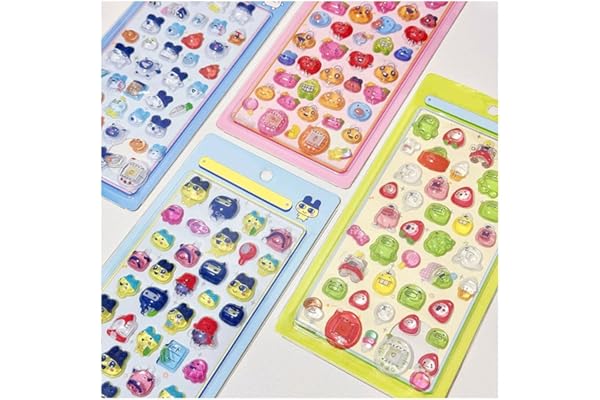 [BAOWENBEI] ボンボンドロップ 4枚セット まめっち めめっち くちばっち たまごっち 3d 立体 可愛い ステッカー キラキラ デコシール ごほうび 子供 貼り付け可能 贈り物 DIY用 手帳用