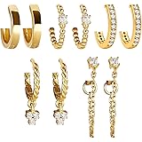 5 Pairs Gold Silver Huggies Hoop Earrings Set for Women Girls Small Dangle Chain Hoop Earrings Jewelry for Gifts