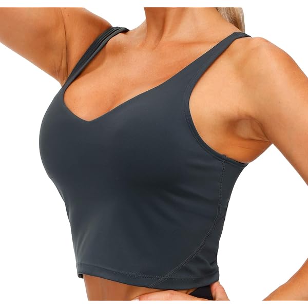 KIKIWING Women's Seamless Ribbed Sports Bra – Longline Crop Top With Built-In Pads, Medium Support - View #7